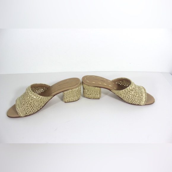 Like New Raffia Slide Sandals with Covered Block Heel Neutral Summer Morrocan - Picture 11 of 11